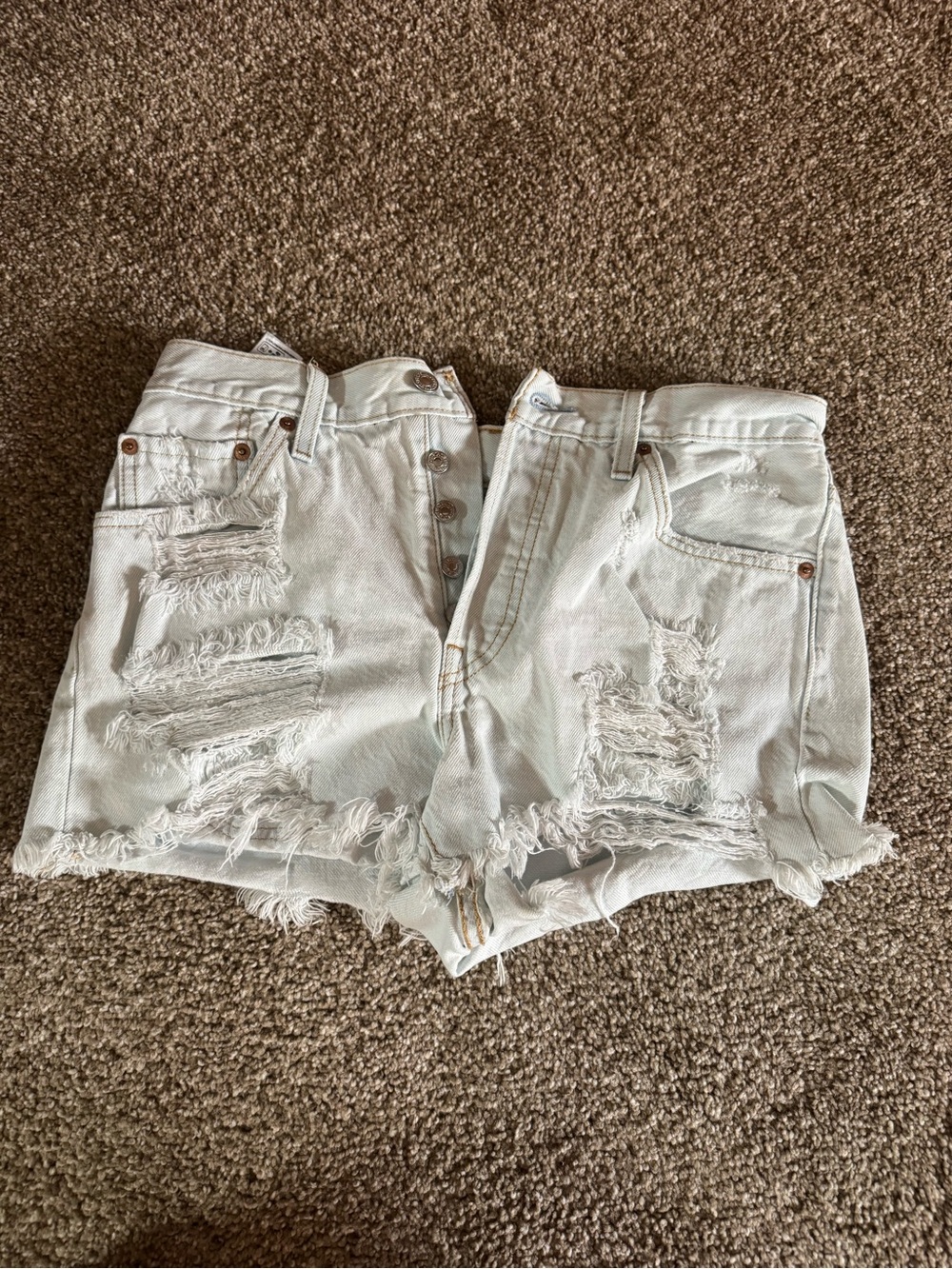Levi's White Distressed Denim Shorts with Frayed Hem